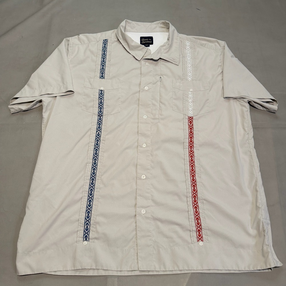 Texas Standard Guayabera Fish Performance Shirt Men 3XL Gray Vent PFG Button7303